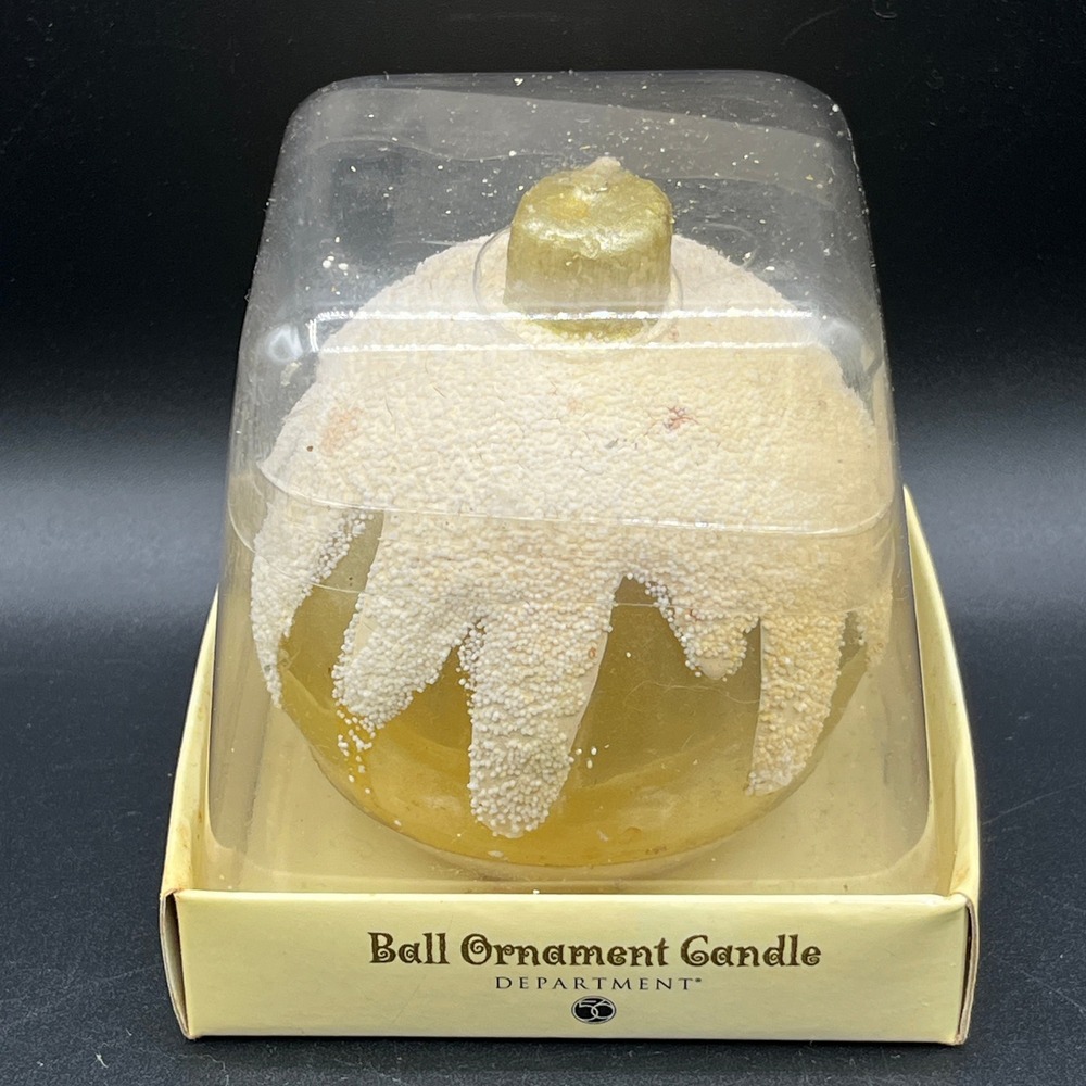 Vtg Department 56 Lg Ball Ornament Candle Gold White Snow Capped 1999‎ NIB
